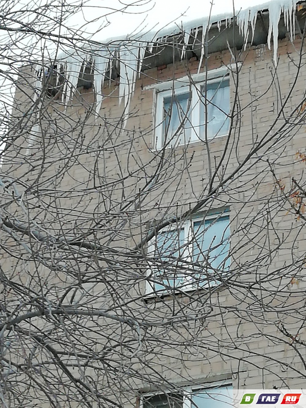 На улице Ленина 56 с крыши свисают  огромные